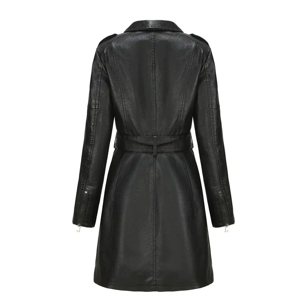 Liana | Stylish Long Leather Coat