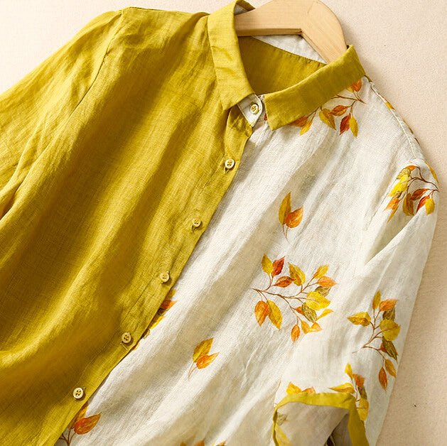 Lila Two-Tone Linen Blouse