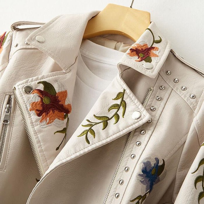 Magnolia Retro Floral Leather Jacket