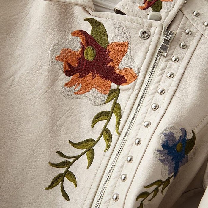 Magnolia Retro Floral Leather Jacket