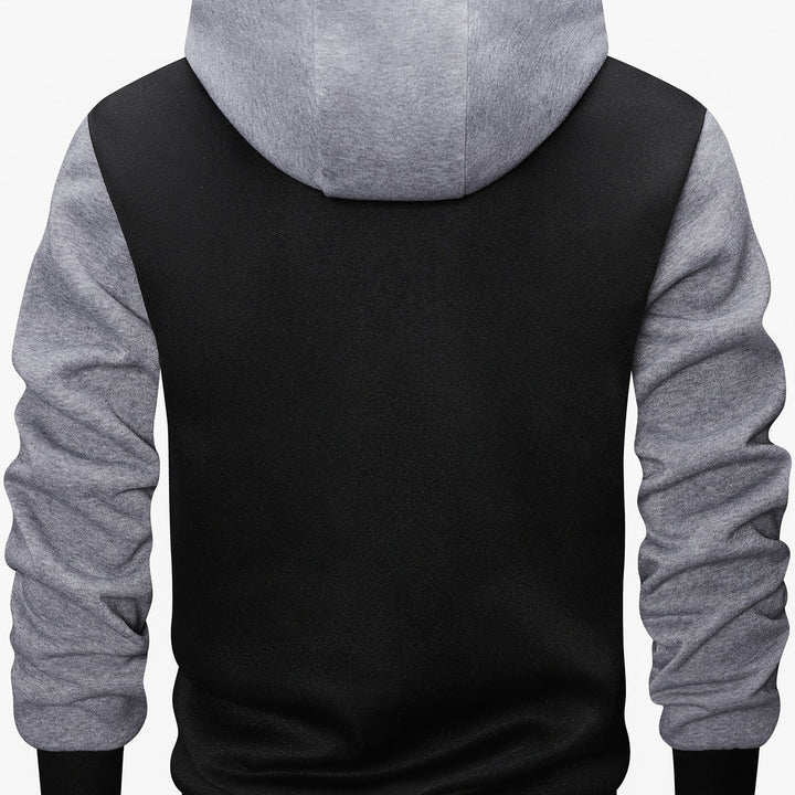 Men's varsity hooded jacket in college look with print, snap button front and contrast sleeves Hudson & Parker