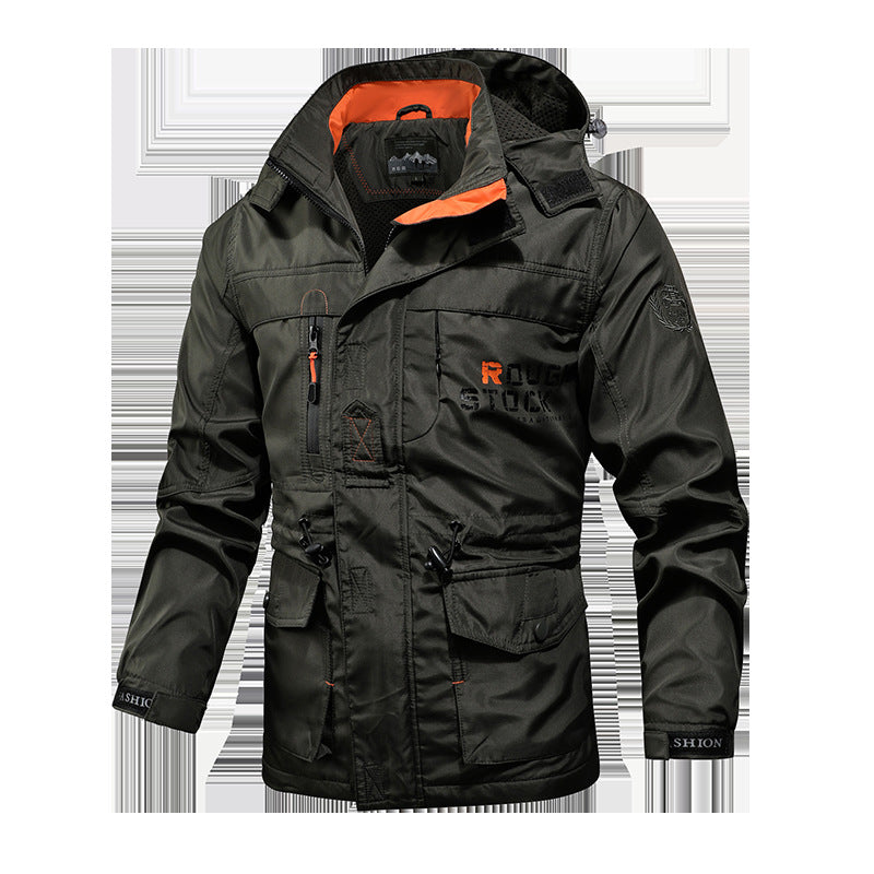 Men's Waterproof Functional Parka with Hood, Multiple Pockets and Checked Lining Hudson & Parker