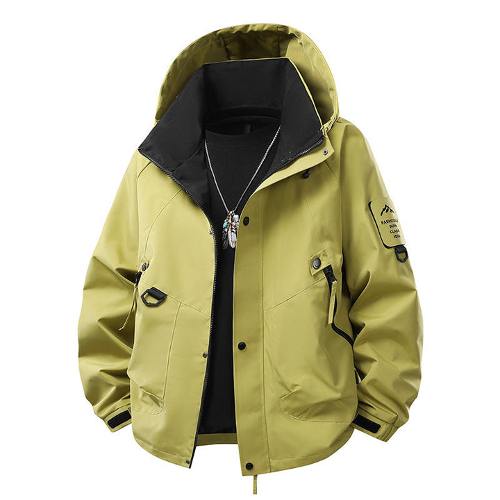 Men's waterproof outdoor utility rain jacket with hood, multiple pockets and adjustable hem Hudson & Parker
