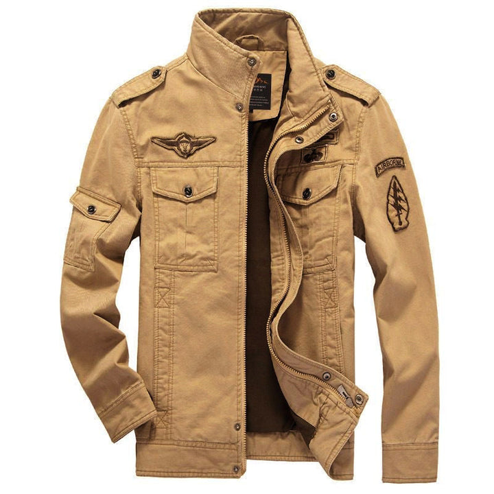 Men's canvas military jacket with stand-up collar, badge, and multifunction pockets Hudson & Parker