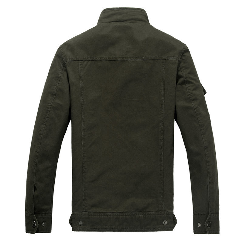 Men's canvas military jacket with stand-up collar, badge, and multifunction pockets Hudson & Parker