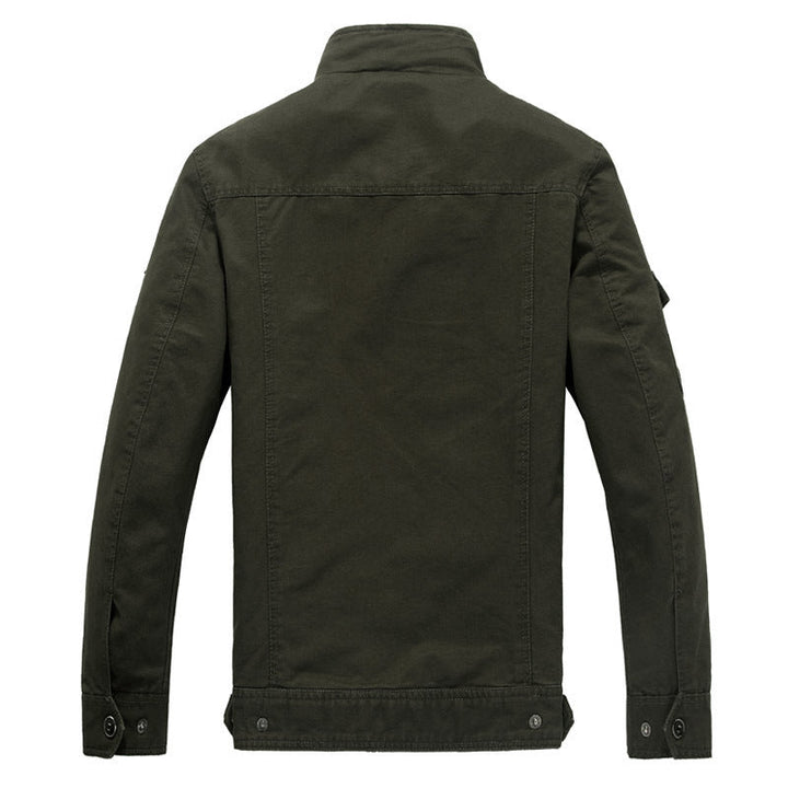 Men's canvas military jacket with stand-up collar, badge, and multifunction pockets Hudson & Parker