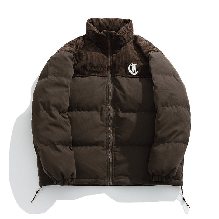 Unisex Padded Quilted Jacket with Cord Panel, Stand Collar and Drawstring Hudson & Parker