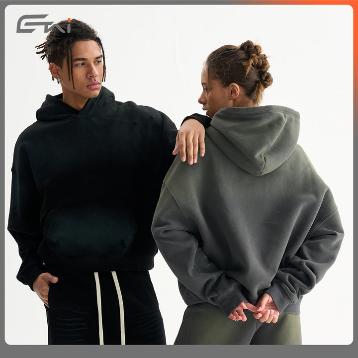 Men's Oversized Hoodie in Used Look with Kangaroo Pocket and Destroy Details Hudson & Parker