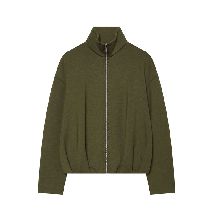 Women's cropped sweat jacket with high stand-up collar, full-length zipper and tailored drawstring hem Hudson & Parker