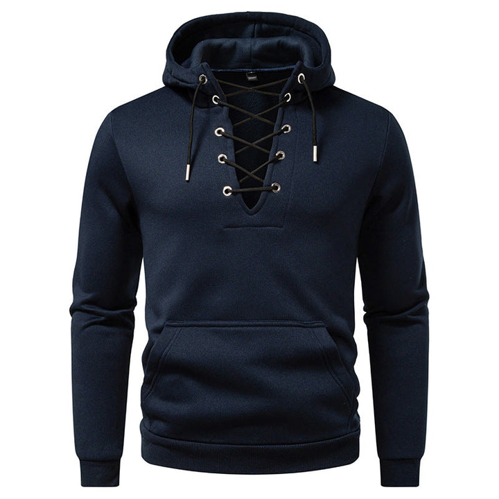 Men's hoodie in casual look with V-lacing, kangaroo pocket and ribbed cuffs Hudson & Parker