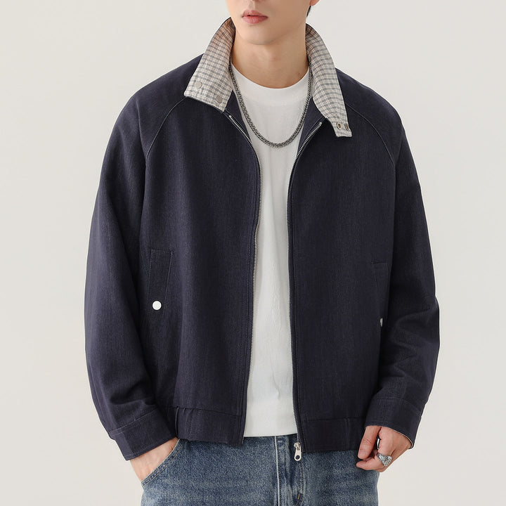 Men's Harrington jacket with contrast collar, raglan sleeves, and front zipper Hudson & Parker