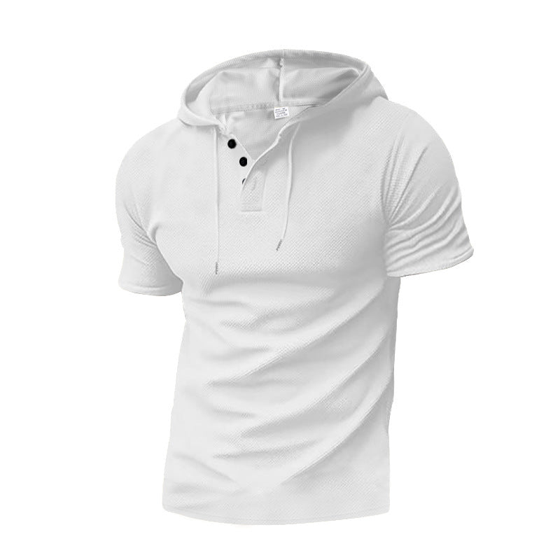 Men's short sleeve hooded polo with three-button placket and fine structured jersey Hudson & Parker