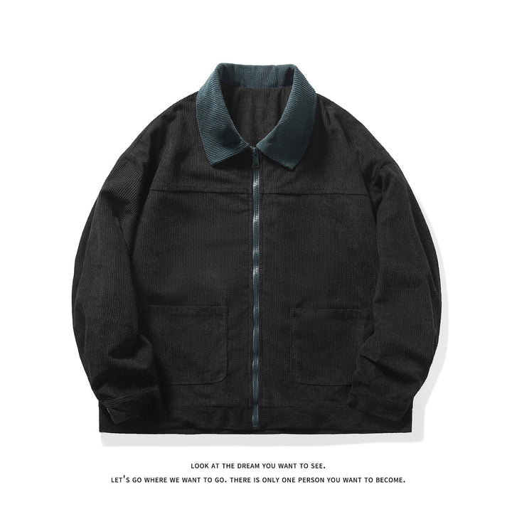 Men's fine corduroy transitional jacket with full-length zipper, contrast collar, and patch pockets Hudson & Parker