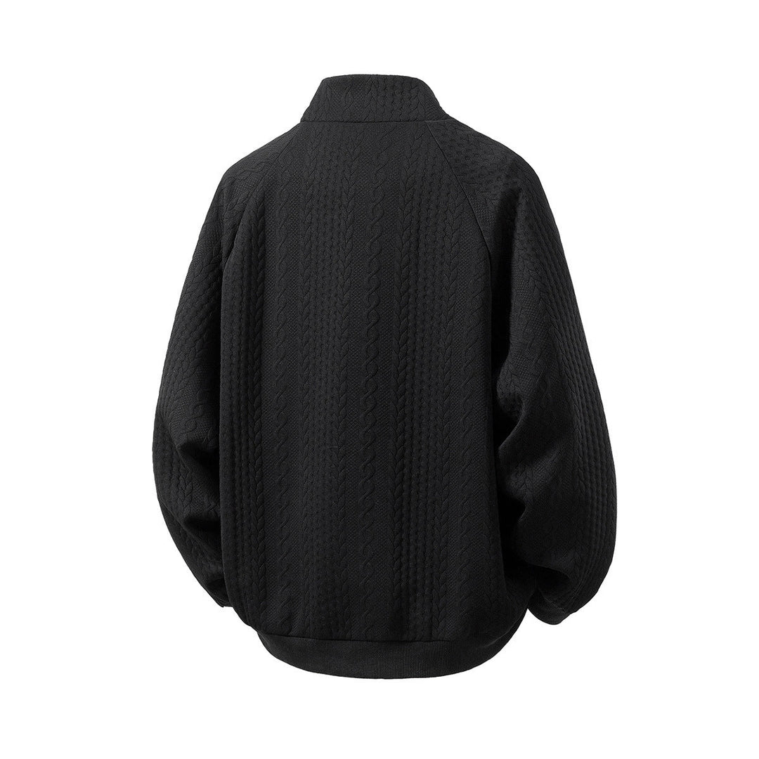 Men's Chunky Knit Zip Cardigan with Stand-Up Collar and Cable Pattern Hudson & Parker