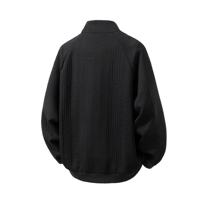 Men's Chunky Knit Zip Cardigan with Stand-Up Collar and Cable Pattern Hudson & Parker