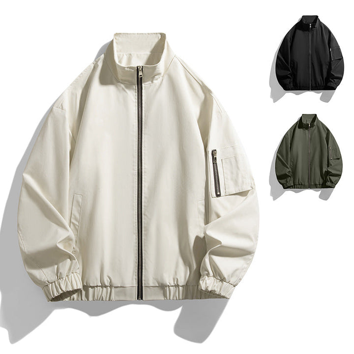 Men's Lightweight Utility Zip Jacket with Stand Collar, Arm Pocket and Elastic Hem Hudson & Parker