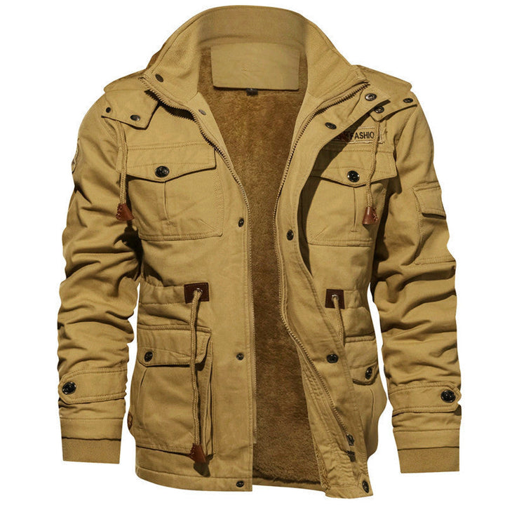 Men's padded field jacket made of canvas with hood and multiple pockets Hudson & Parker
