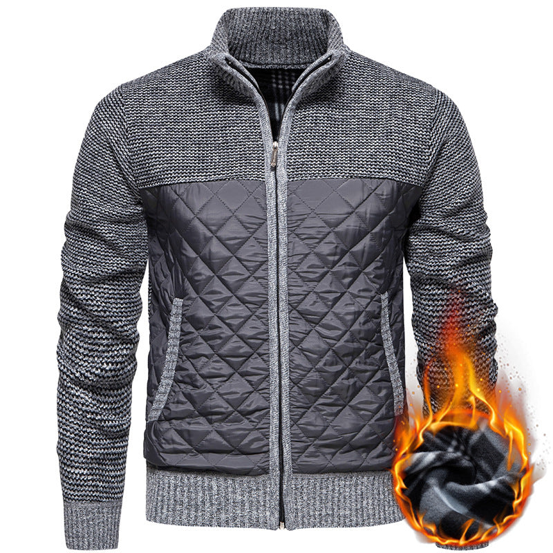 Men Quilted Hybrid Cardigan with Stand-Up Collar and Full Zip Hudson & Parker