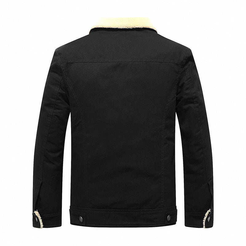 Men's Robustly Cut Canvas Trucker Jacket with Full Sherpa Lining and Flap Pockets Hudson & Parker