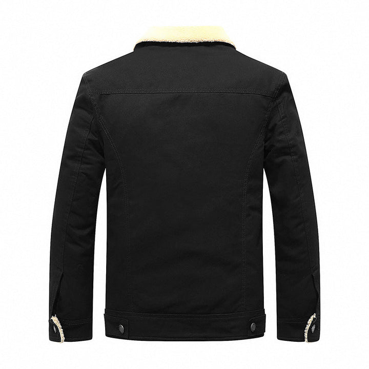 Men's Robustly Cut Canvas Trucker Jacket with Full Sherpa Lining and Flap Pockets Hudson & Parker