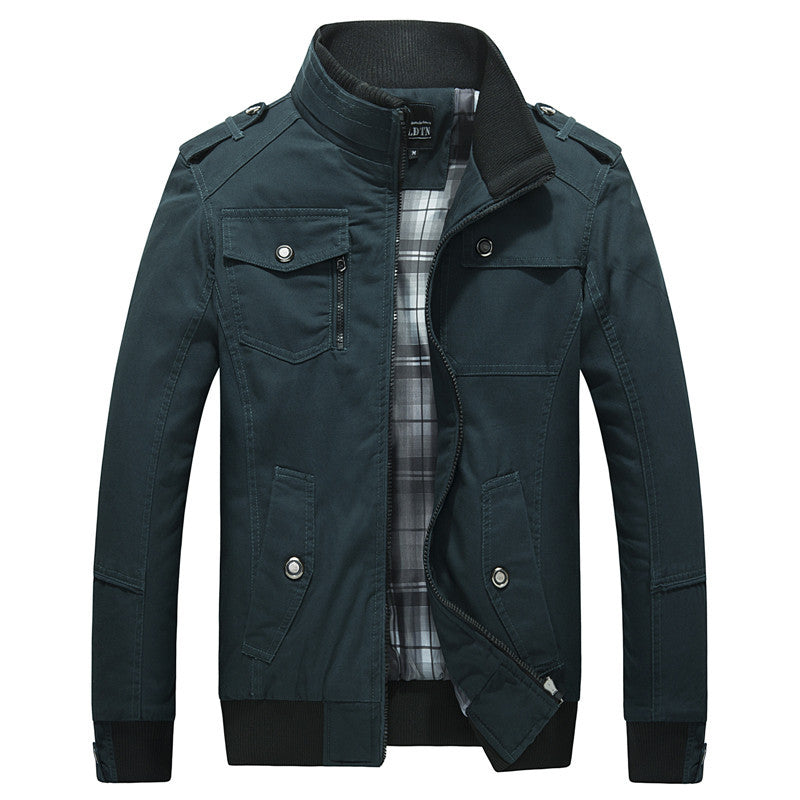 Men's transitional jacket in field style with stand-up collar, epaulettes, and checkered inner lining Hudson & Parker