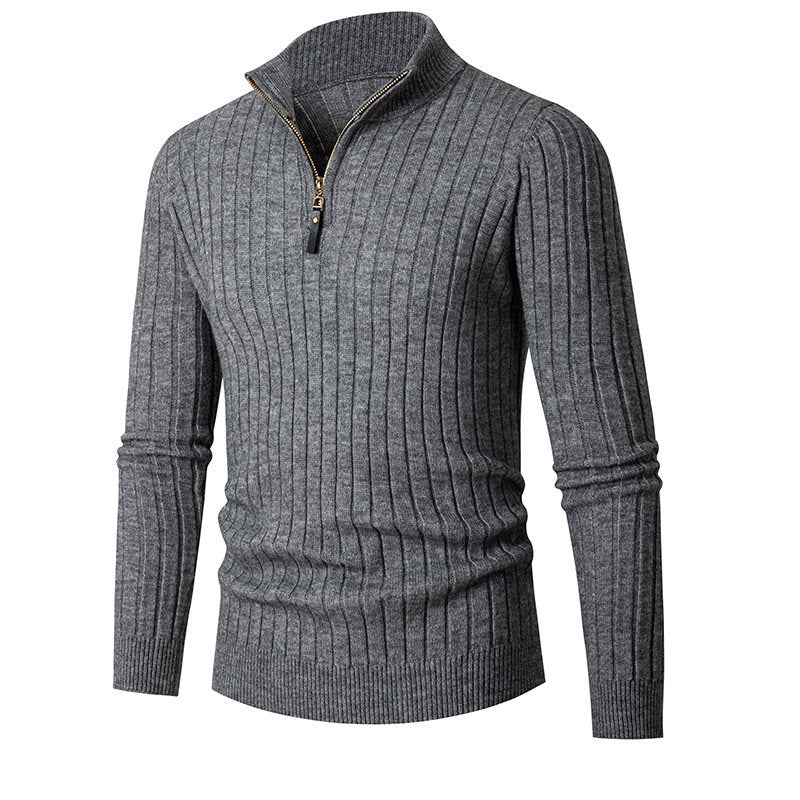 Men's Ribbed Fine Knit Half-Zip Jumper with High Collar and Zipper Hudson & Parker