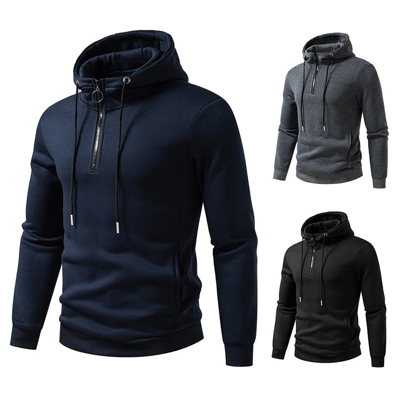 Men's modern sporty-elegant hoodie sweatshirt with front half zip and drawstring Hudson & Parker