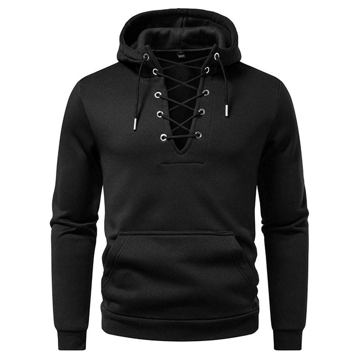 Men's hoodie in casual look with V-lacing, kangaroo pocket and ribbed cuffs Hudson & Parker