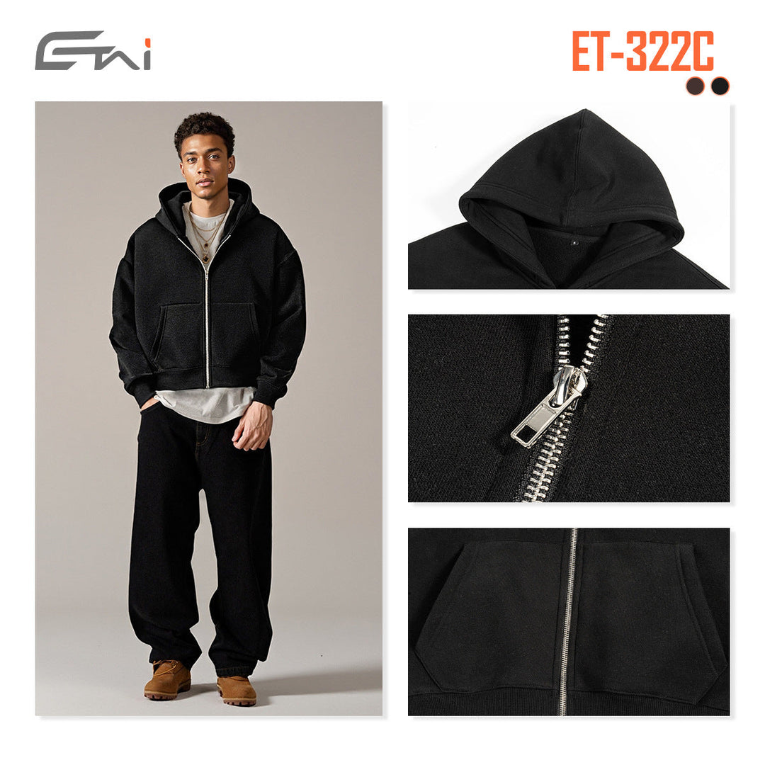 Unisex Short Cut Hoodie with Full Zip Hudson & Parker