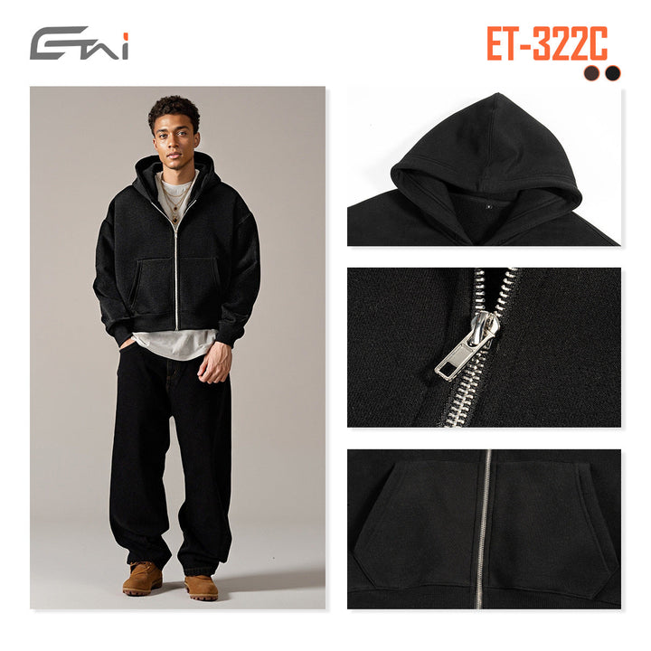 Unisex Short Cut Hoodie with Full Zip Hudson & Parker