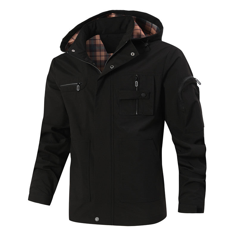 Men's Waterproof Utility Jacket with Hood and Multiple Pockets Hudson & Parker
