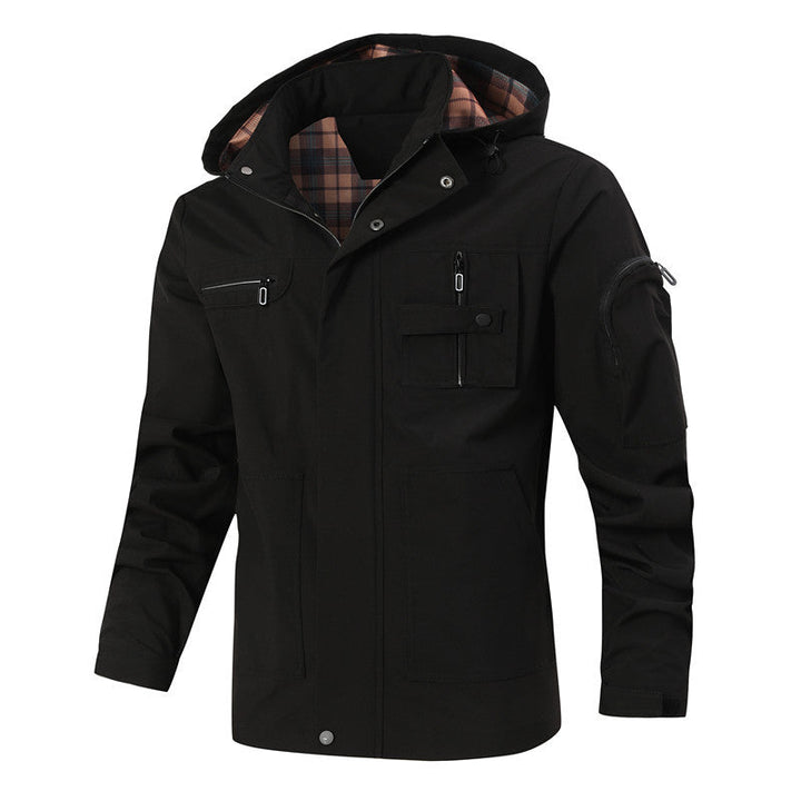 Men's Waterproof Utility Jacket with Hood and Multiple Pockets Hudson & Parker