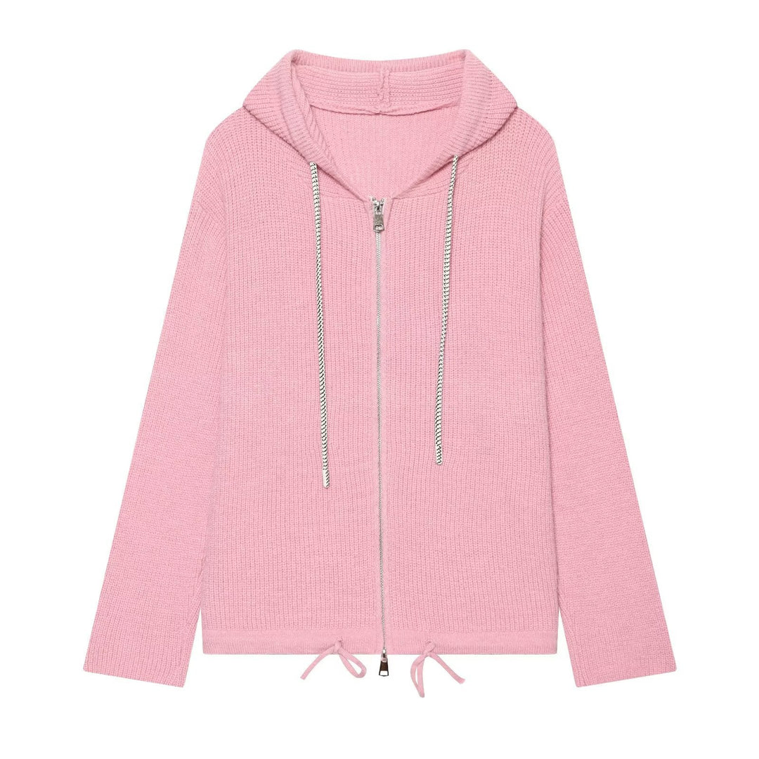 Women's knitted zip-up hoodie with full zip, ribbed texture and drawstring Hudson & Parker