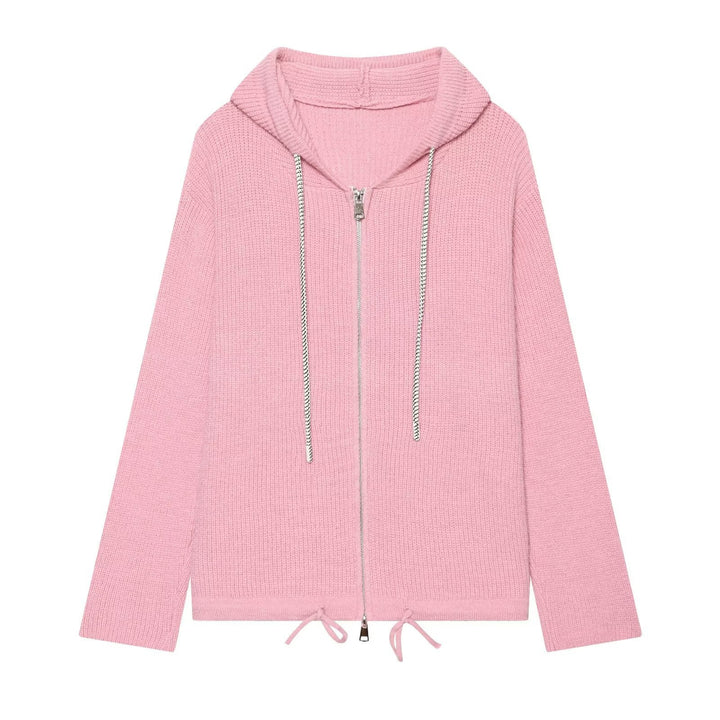 Women's knitted zip-up hoodie with full zip, ribbed texture and drawstring Hudson & Parker
