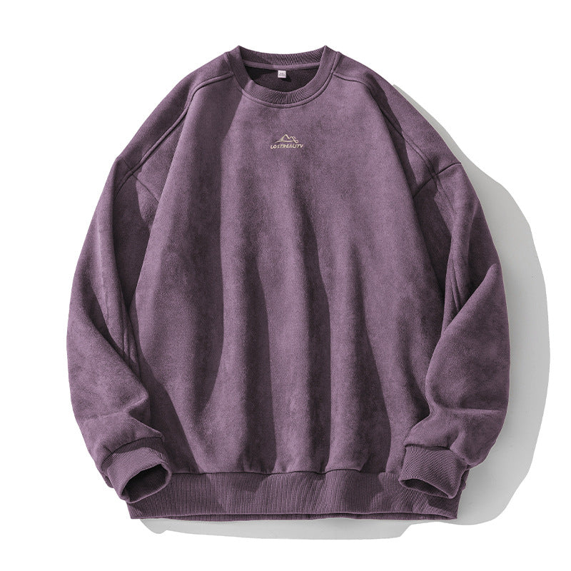 Unisex Oversized Round Neck Sweatshirt with Minimalist Mountain Embroidery Hudson & Parker