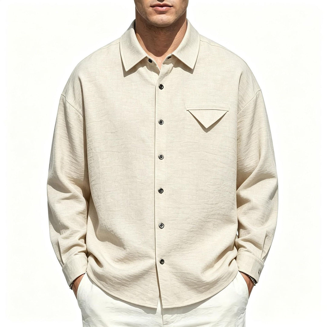 Men's Lightweight Textured Overshirt with Shirt Collar and Chest Flap Pocket Hudson & Parker