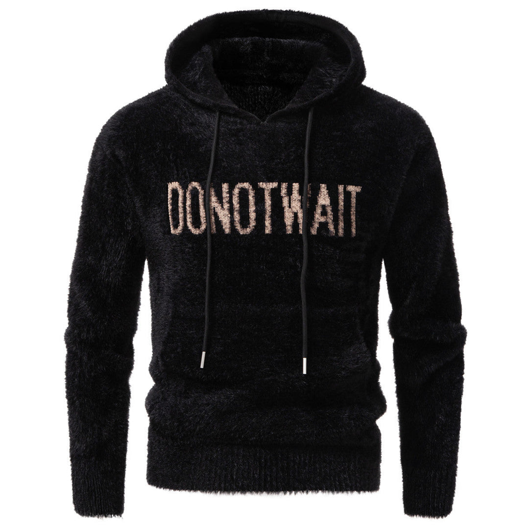 Men's Fluffy Hoodie made of Teddy Fleece with Statement Front Print and Kangaroo Pocket Hudson & Parker