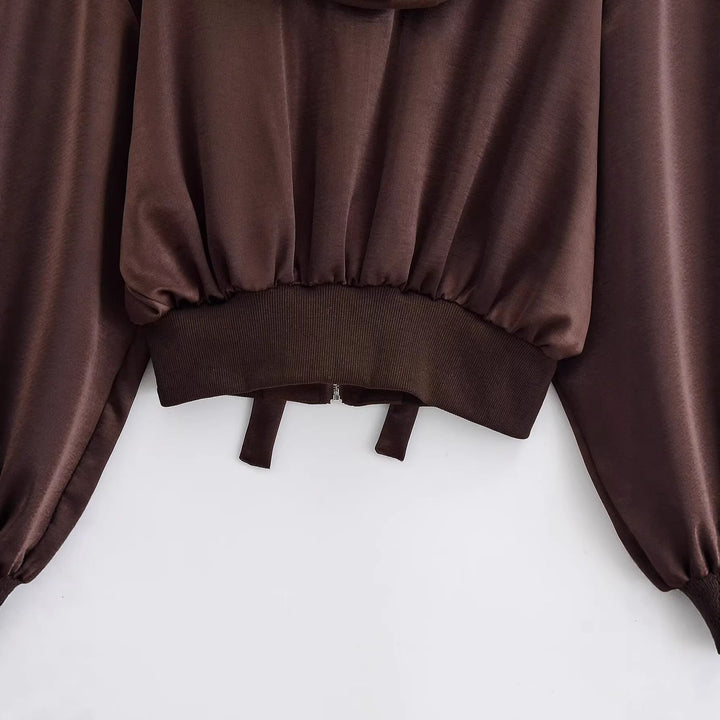 Ladies Cropped Hoodie Jacket with full zip, wide hood and shaping ribbed hem Hudson & Parker