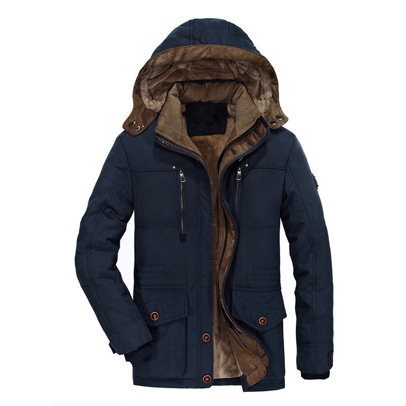 Men's Quilted Canvas Parka with Padded Insulation, Teddy Fleece Lining and Vertical Zipper Pockets Hudson & Parker