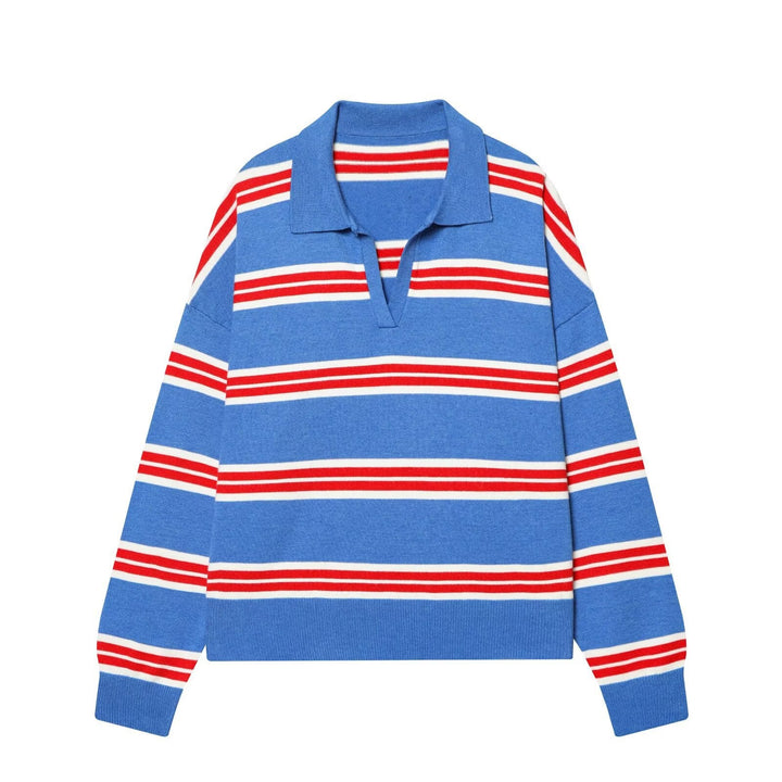 Women Oversize Cropped Rugby Sweater with Polo Collar and V-Neck Hudson & Parker