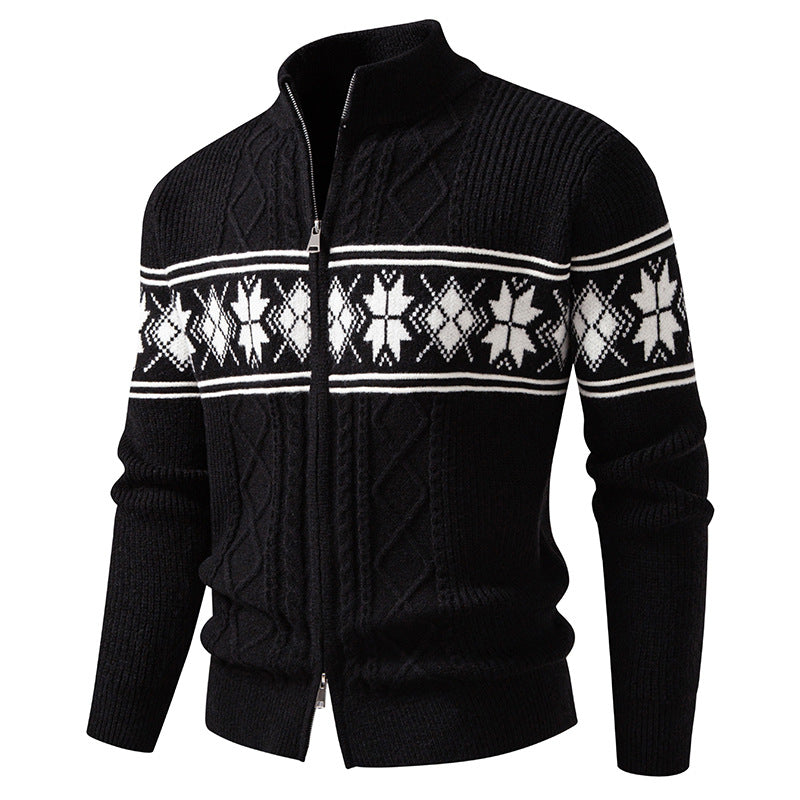 Men's Norwegian pattern cardigan with stand-up collar and zipper Hudson & Parker