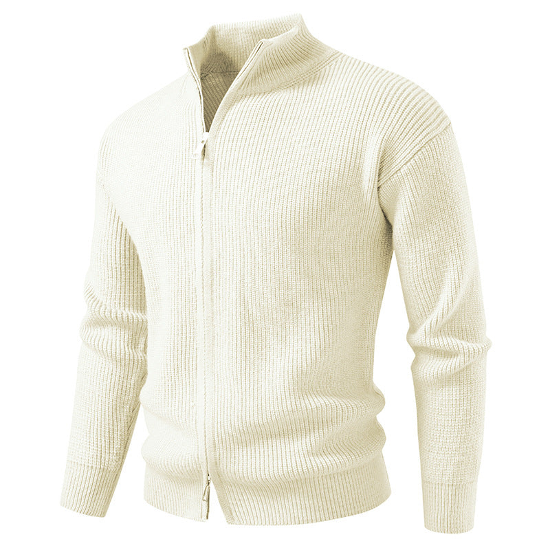 Men's Coarse Ribbed Zip Cardigan with High Cowl Neck and Concealed Seam Hudson & Parker