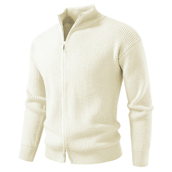 Men's Coarse Ribbed Zip Cardigan with High Cowl Neck and Concealed Seam Hudson & Parker