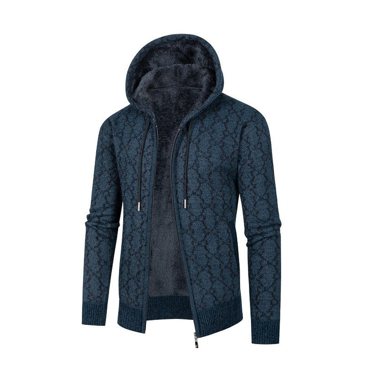 Men's Hoodie Sweater with Teddy Lining and Diamond Pattern Hudson & Parker