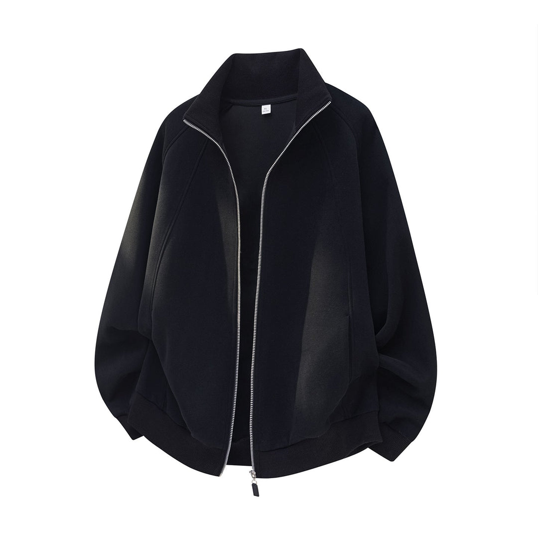 Unisex Oversize Zipper Sweat Jacket with Stand-Up Collar and Raglan Sleeves Hudson & Parker
