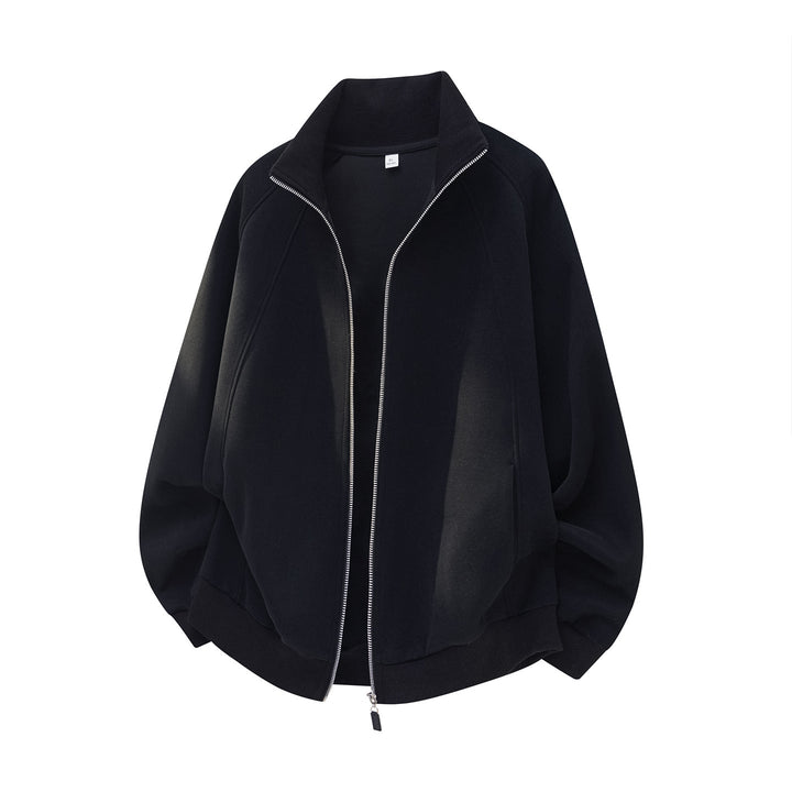 Unisex Oversize Zipper Sweat Jacket with Stand-Up Collar and Raglan Sleeves Hudson & Parker