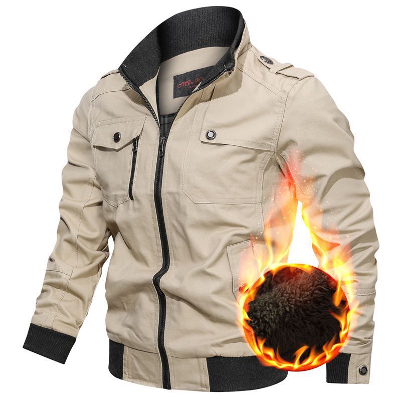 Men's canvas utility jacket with teddy lining, stand collar and multiple pockets Hudson & Parker