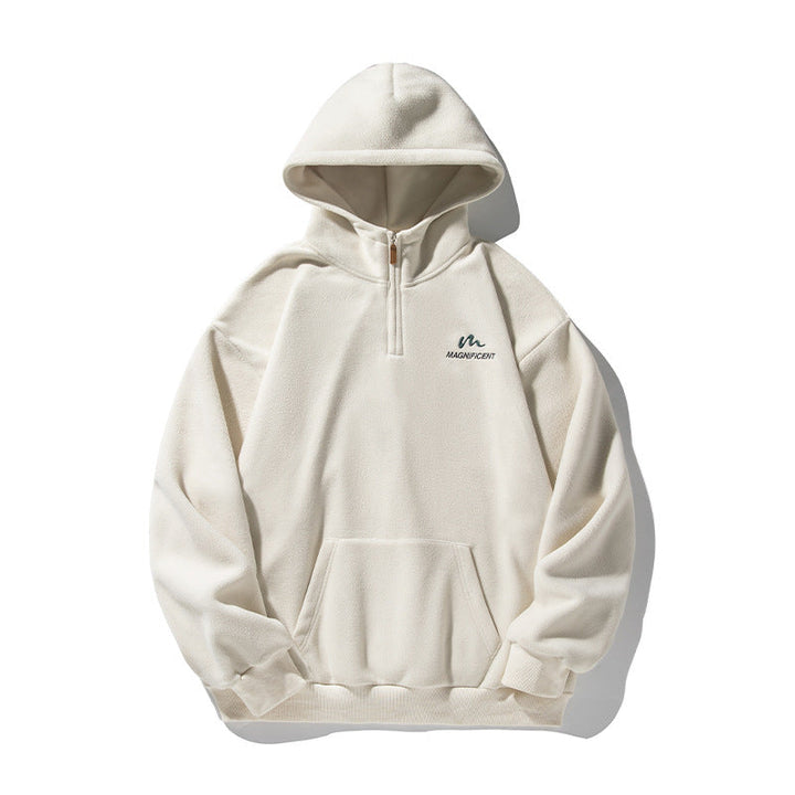 Unisex Fleece-Halfzip-Hoodie with Kangaroo Pocket and Ribbed Hem Hudson & Parker