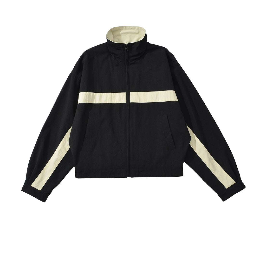 Women Cropped Oversize Training Jacket with Stand-up Collar and Contrast Stripes Hudson & Parker