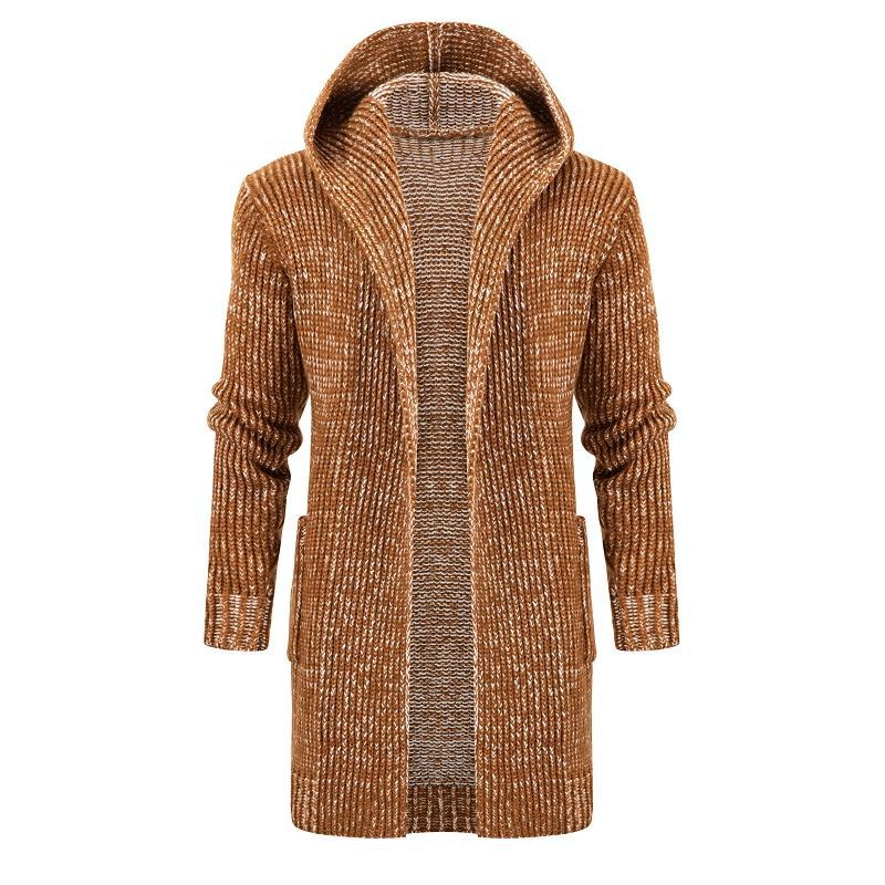 Women's Long Hooded Knit Cardigan with Deep Ribbed Texture and Patch Pockets Hudson & Parker
